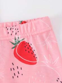 Girls Strawberry Print Tank Top & Shorts Snug Fit PJ Set - Pink - View 4