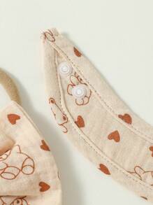 Newborn Baby Girl Heart & Cartoon Graphic Button Front Romper - Apricot - View 5