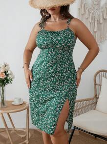 Dreamara Đầm Plus Size Tách cao Họa tiết hoa Boho - màu xanh lá - Xem 3