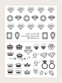 STARTTOOS 2pcs Black Diamond Crown & Gemstone Pattern Temporary Tattoo Sticker For Fingers, Wrists, Small Body Parts - Black - View 1