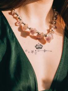 STARTTOOS 2pcs Black Diamond Crown & Gemstone Pattern Temporary Tattoo Sticker For Fingers, Wrists, Small Body Parts - Black - View 5