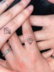 STARTTOOS 2pcs Black Diamond Crown & Gemstone Pattern Temporary Tattoo Sticker For Fingers, Wrists, Small Body Parts - Black - View 6