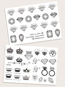 STARTTOOS 2pcs Black Diamond Crown & Gemstone Pattern Temporary Tattoo Sticker For Fingers, Wrists, Small Body Parts - Black - View 7