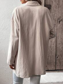 SHEIN LUNE Solid Button Front Drop Shoulder Shirt