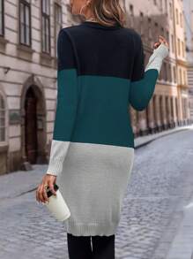 EMERY ROSE 拼色双口袋纽扣前开衫，长袖上衣