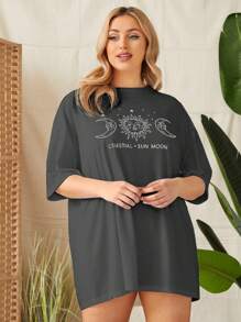 Camiseta de dormir con estampado de sol luna y letra - Gris Oscuro - Ver 1