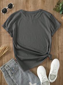 INAWLY 素色圓領T恤 - 深灰色 - 查看 2