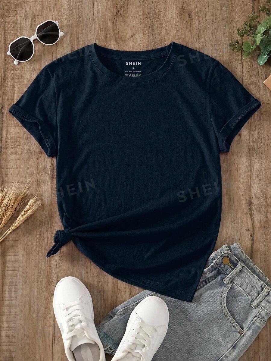 NostaNoir Camiseta unicolor de cuello redondo - Azul Marino - Ver 1