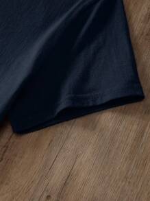 INAWLY Solid Round Neck Tee - Navy Blue - View 3