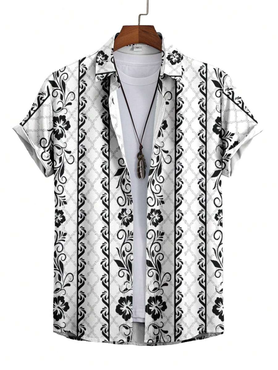 Manfinity RSRT Men Plus Floral Print Shirt Without Tee - Black and White - View 1