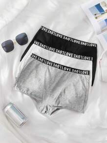 3pcs Letter Tape Waistband Boyshorts - Multicolor - View 1