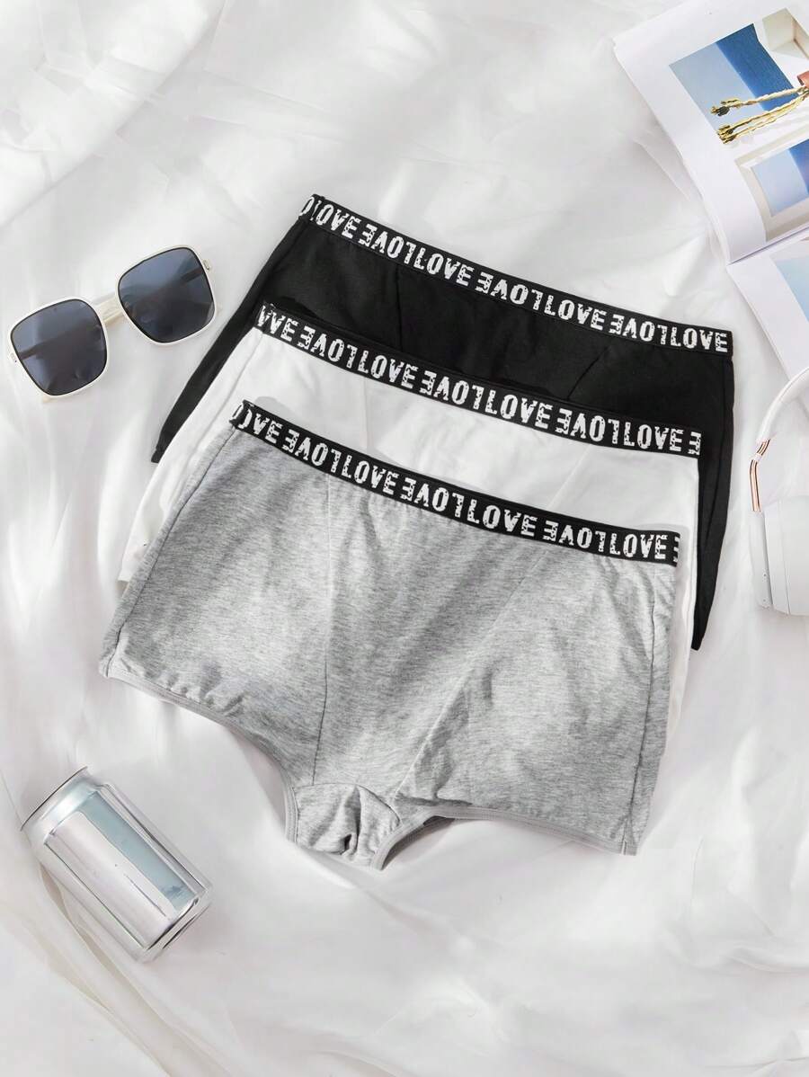 3pcs Letter Tape Waistband Boyshorts - Multicolor - View 1