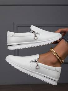 BALTEOP Damen Herbst/Winter grüne Metallreißverschluss Studenten leichte und bequeme vielseitige Slip-On Elastic Band PU Leder Steppung Karomuster Lässig Laufschuhe, Sneaker für Frauen