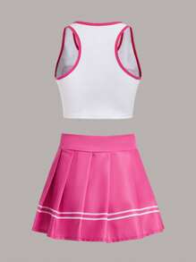 The Powerpuff Girls | ROMWE Letter Graphic Contrast Binding Cheerleader Costume Set - Multicolor - View 2
