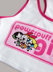 The Powerpuff Girls | ROMWE Letter Graphic Contrast Binding Cheerleader Costume Set - Multicolor - View 4