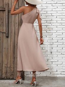 Breezaya One Shoulder Knot Detail Dress - Apricot - View 2