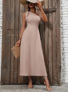 Breezaya One Shoulder Knot Detail Dress - Apricot - View 3