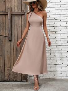 Breezaya One Shoulder Knot Detail Dress - Apricot - View 5