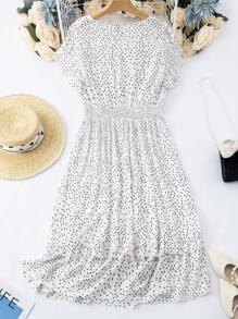 SHEIN Clasi Plus Polka Dot Print Ruffle Trim Dress - White - View 2