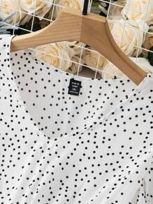 SHEIN Clasi Plus Polka Dot Print Ruffle Trim Dress - White - View 5