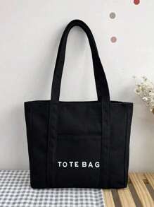 小字母圖案購物袋預科生書包適合畢業生、青少年女孩、新生、大二、大三和大四學生、大學和高中，非常適合戶外、旅行和返校 - 黑色 - 查看 1