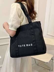 小字母圖案購物袋預科生書包適合畢業生、青少年女孩、新生、大二、大三和大四學生、大學和高中，非常適合戶外、旅行和返校 - 黑色 - 查看 2