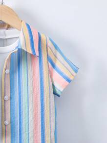 SHEIN 小男童條紋圖案襯衫&短褲不帶T恤 - 彩色 - 查看 3