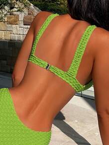 Solid V Neck Bikini Top - Lime Green - View 2