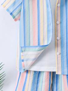 SHEIN 小男童條紋圖案襯衫&短褲不帶T恤 - 彩色 - 查看 5