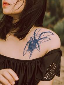 STARTTOOS Tatuaje temporal de gran flor para el brazo, diseño sexy de araña para las caderas, a prueba de agua y resistente a las manchas durante 1-2 semanas, con ingredientes naturales de plantas, adecuado para el pecho, la cintura, el abdomen, el muslo, el hombro, el cuello, la clavícula, ideal para festivales de música, San Valentín, carnaval, regalos de fiesta DIY - Azul - Ver 3