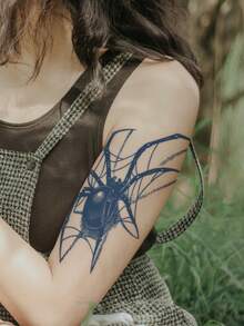 STARTTOOS Tatuaje temporal de gran flor para el brazo, diseño sexy de araña para las caderas, a prueba de agua y resistente a las manchas durante 1-2 semanas, con ingredientes naturales de plantas, adecuado para el pecho, la cintura, el abdomen, el muslo, el hombro, el cuello, la clavícula, ideal para festivales de música, San Valentín, carnaval, regalos de fiesta DIY - Azul - Ver 4