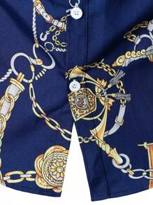 男士錬條圖案前排扣襯衫 - 藏蓝色 - 查看 6