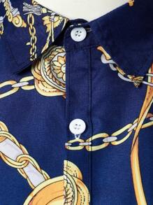 男士錬條圖案前排扣襯衫 - 藏蓝色 - 查看 8