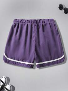 Aesthetic Post 男士寬鬆字母圖形短褲,配對比色邊緣和束口腰帶 - 紫色 - 查看 2