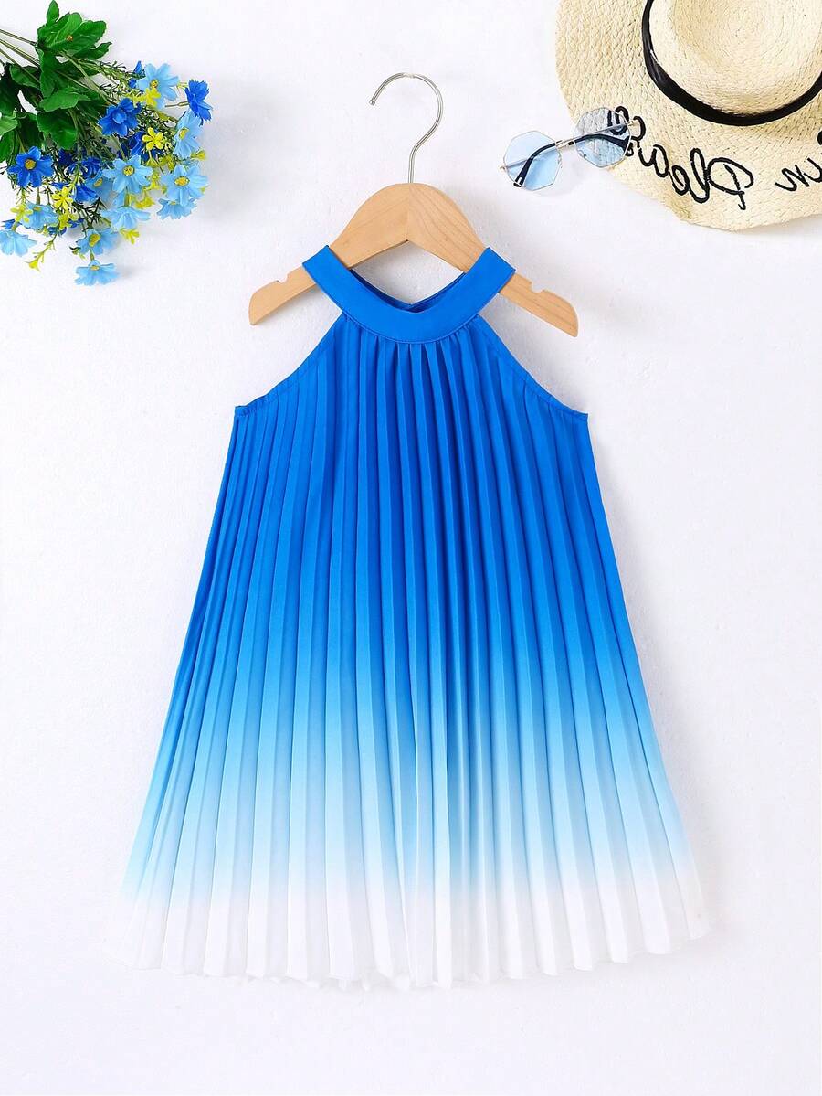 SHEIN Đầm bé gái Xếp li Ombre Giải trí - Màu xanh lam - Xem 1