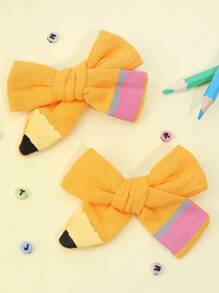 2pcs Girl Bow & Pencil Decor Alligator Hair Clip For Hair Decoration For Back To School