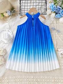 SHEIN Đầm bé gái Xếp li Ombre Giải trí - Màu xanh lam - Xem 2