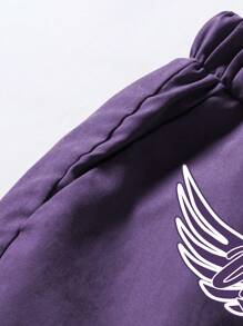 Aesthetic Post 男士寬鬆字母圖形短褲,配對比色邊緣和束口腰帶 - 紫色 - 查看 5