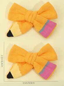 2pcs Girl Bow & Pencil Decor Alligator Hair Clip For Hair Decoration For Back To School