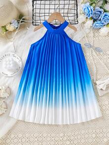 SHEIN Đầm bé gái Xếp li Ombre Giải trí - Màu xanh lam - Xem 7