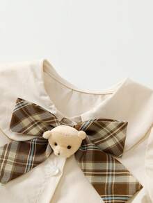 2入組年輕女孩預ppy風格蝴蝶結短袖上衣和百摺裙套裝，適合休閒、攝影，夏季穿著 - 彩色 - 查看 4