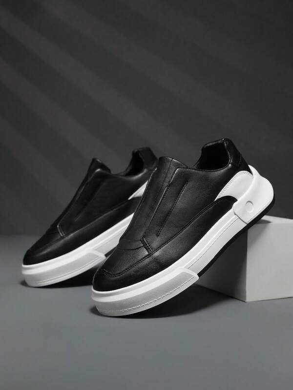 Sporty Sneakers For Men, Two Tone Slip On Skate Shoes