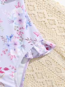 Niñas Bañador una pieza floral fruncido - Lila Púrpura - Ver 5