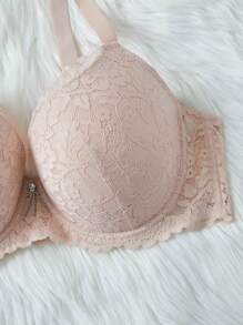Plus Floral Lace Underwire Bra - Baby Pink - View 3