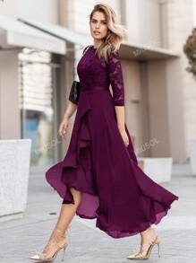 MIUSOL Floral Lace Bodice Ruffle Trim Chiffon Formal Party Dress