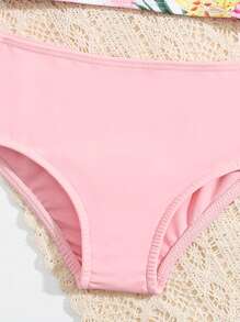 Baby Girl Tropical Print Ruffle Trim Beachwear With Headband Summer Beach - Multicolor - View 4