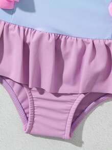 Traje De Baño De Una Sola Pieza De Dibujos Animados Para Bebé Niña Con Parche Y Adorno De Volantes - Multicolor - Ver 4