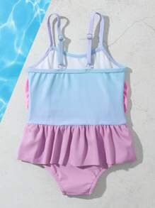 Traje De Baño De Una Sola Pieza De Dibujos Animados Para Bebé Niña Con Parche Y Adorno De Volantes - Multicolor - Ver 2