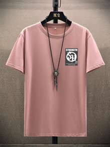 Manfinity EMRG Hombres Camiseta con estampado de slogan - Rosa - Ver 1