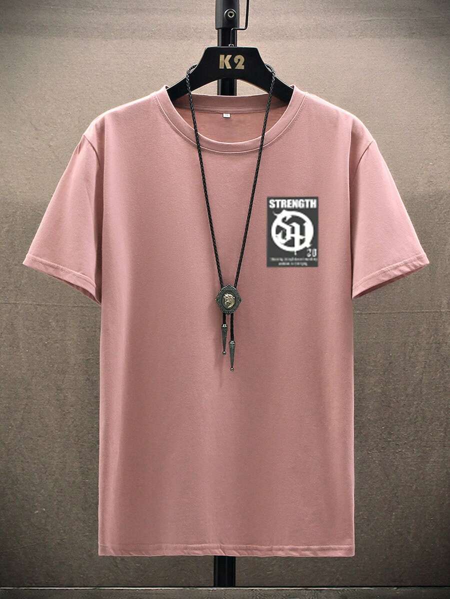 Manfinity EMRG Hombres Camiseta con estampado de slogan - Rosa - Ver 1